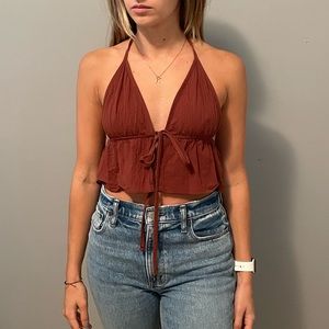 SHEIN brown tie crop